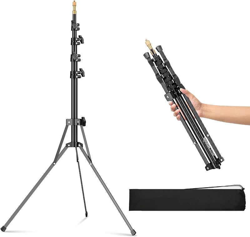 Light Stand 210CM/83.9 in Extendable Photography Light Stand | with 1/4” & 3/8” Universal Screw Reversible Portable Studio Tripod with Carry Bag Portable for Strobe Light Camera Softbox