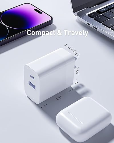 Miniatura 7 de Paquete de 2 cargadores de pared USB C GaN de 45 W, bloque de cargador rápido de doble puerto, adaptador de corriente PD + QC3.0 para iPhone