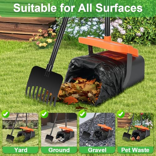 AMFUN Hundekotschaufel, 46' Großer Hundekotschaufel, Hundekotschaufel und Harke Set mit Verstellbarem Langem Griff, drehbar, für Große Mittelgroße Kleine Hunde Gras Kies, mit 50 Müllsäcken