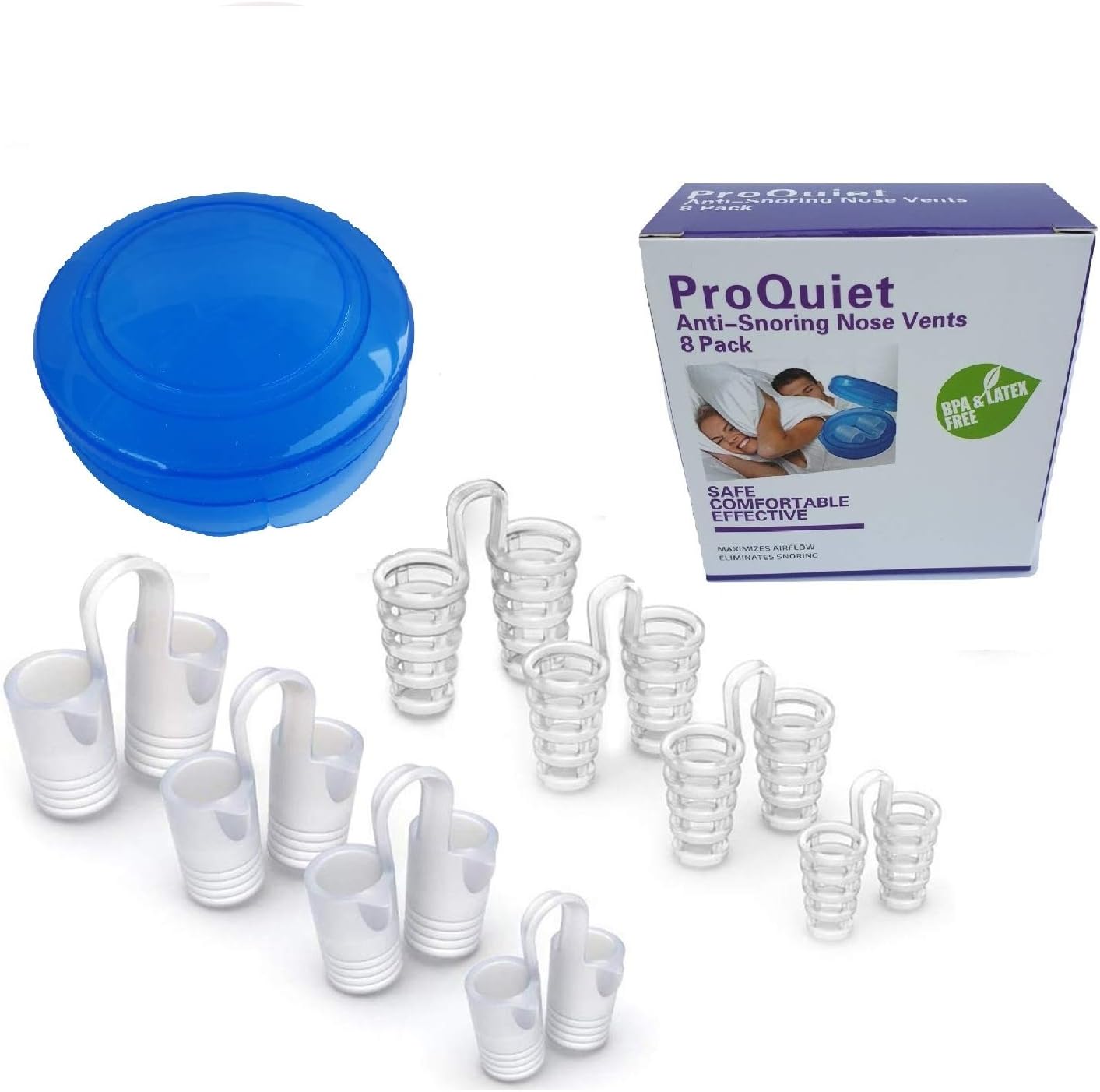 8 Pairs of Anti Snore Devices For Men & Women Stop Snoring Nose Cones 4 Sizes(S, M, L, XL)