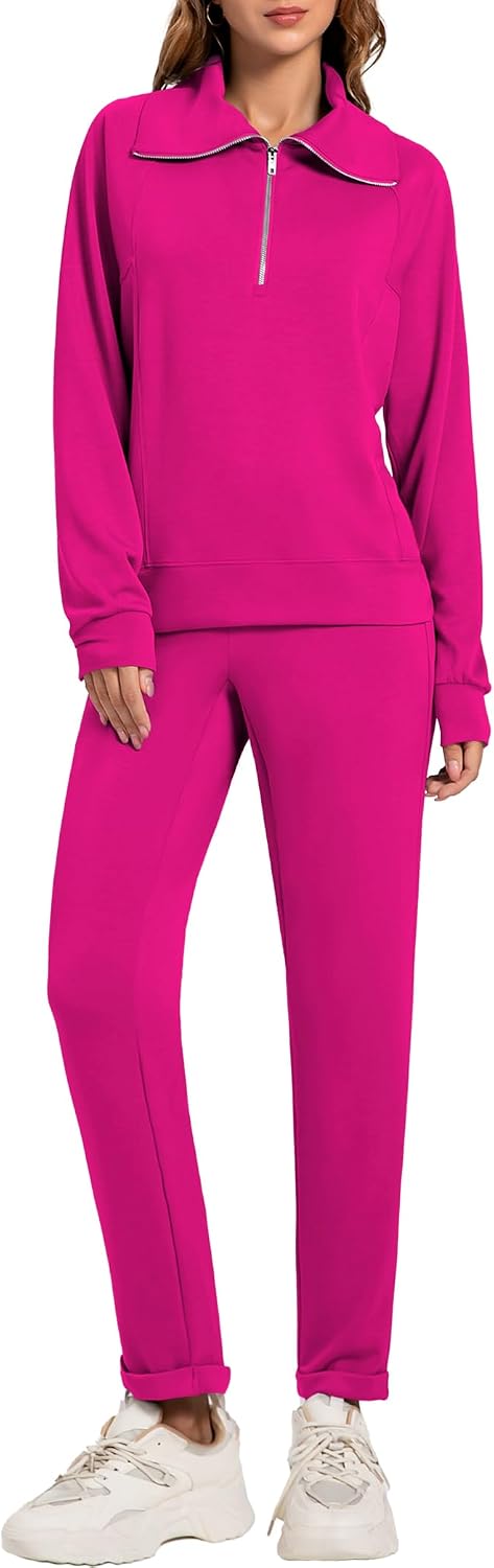 Women’s 2 Piece Sets Sweatsuit Lapel Half Zip Sweatshirt Sweatpants Lounge Matching Sets Fall Outfits