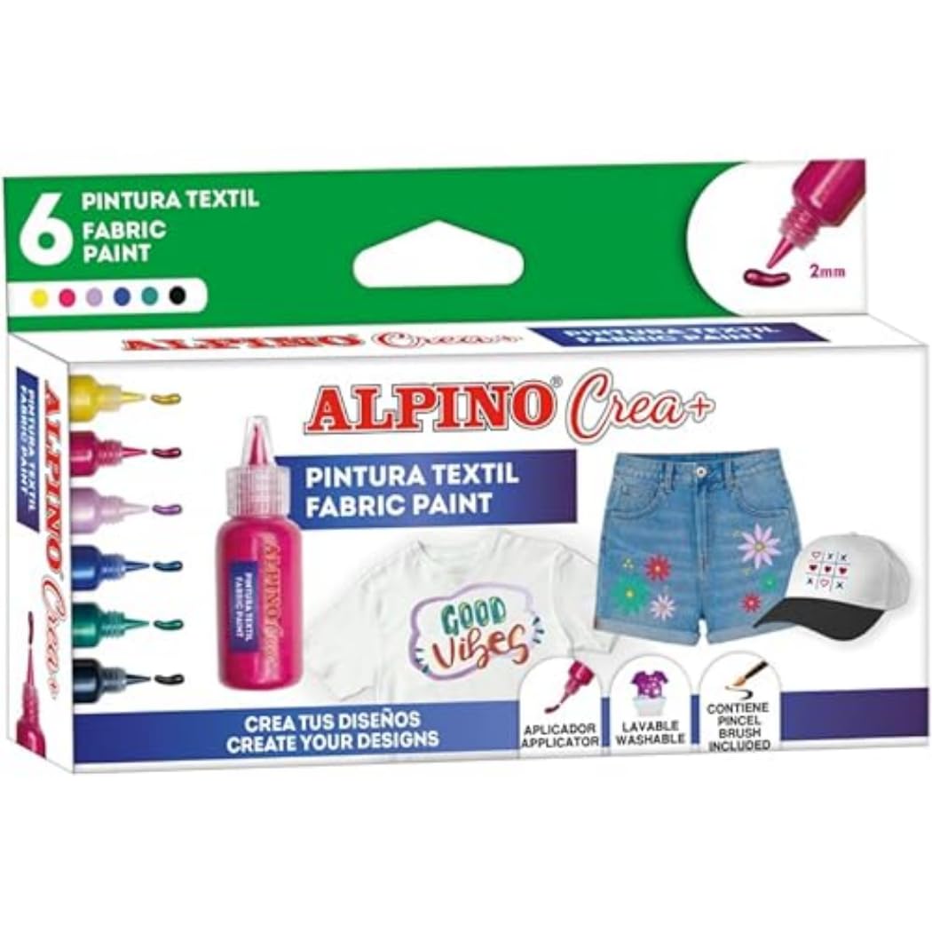 Alpino Crea 6 botes de pintura textilPintura para tela Fabric paint
