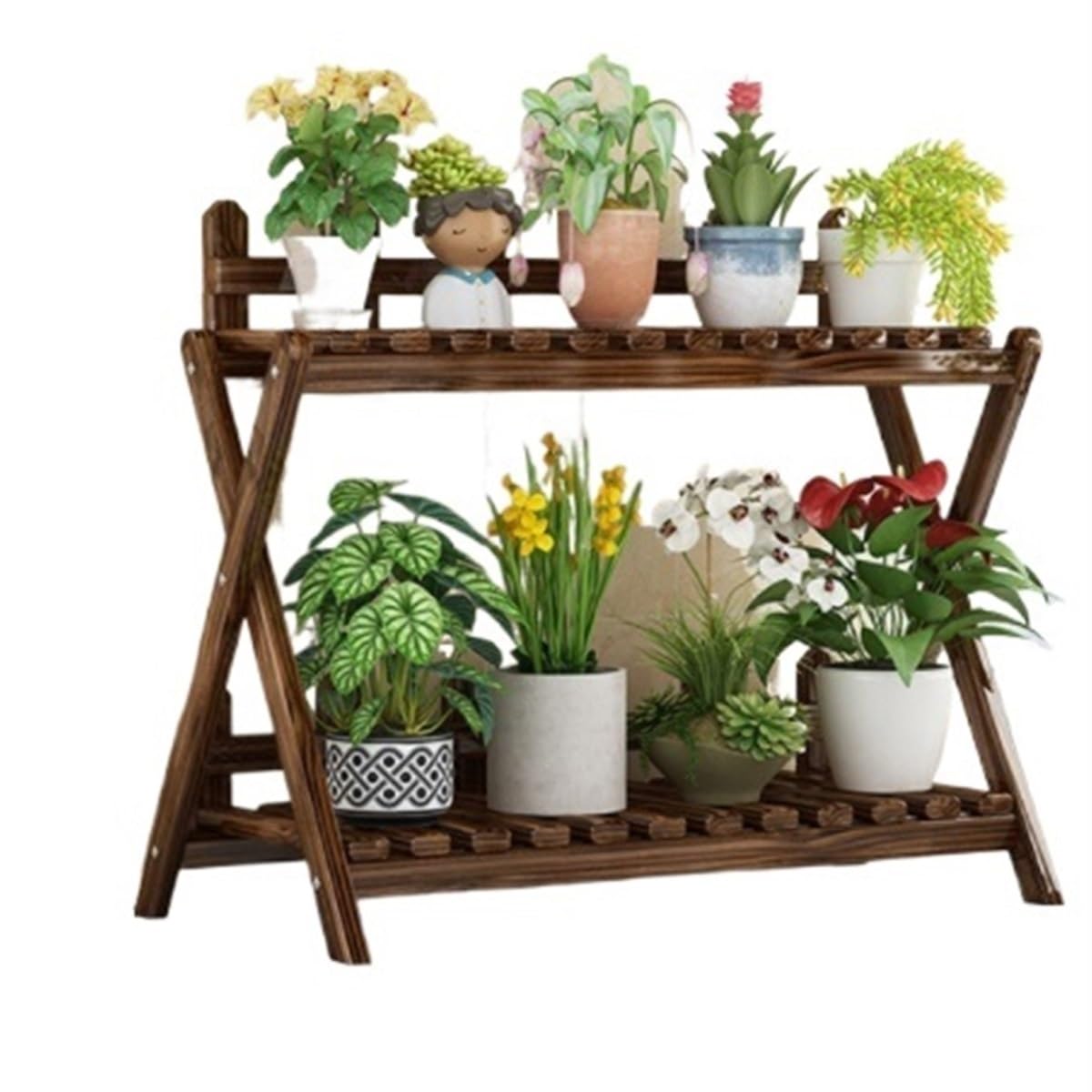 MHbdfsxz Plant Shelf For Multiple Plants Plant Stand Storage Rack Wooden Ladder Holder Table Flower Pot Flower Stand For Patio(54*37*71cm)