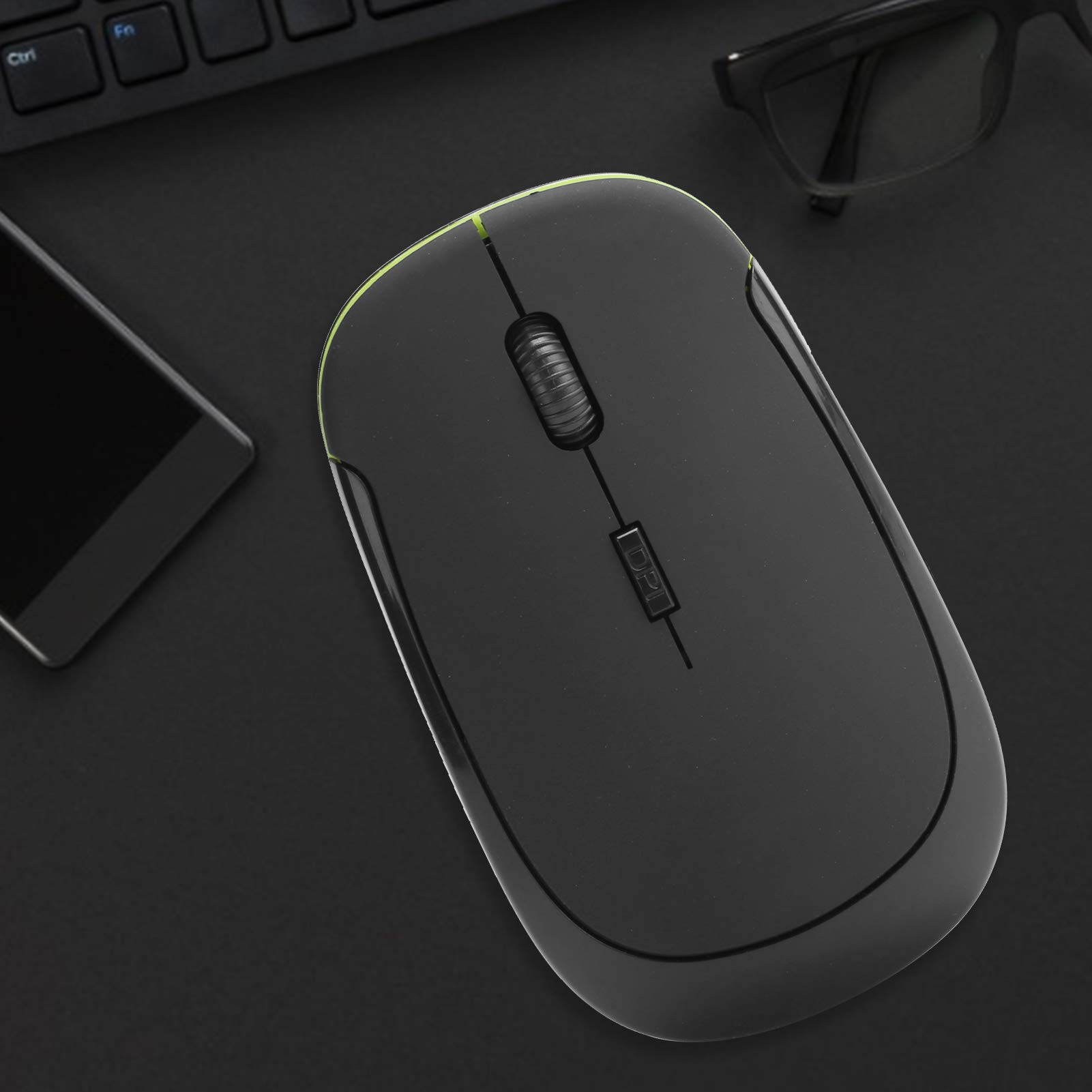 FOSA 2.4G Mouse, USB Receiver Optical Computer Mouse, 1600dpi 4 Way Wheel Portable Mini Cordless Mouse, 2 AAA Batteries (Black)