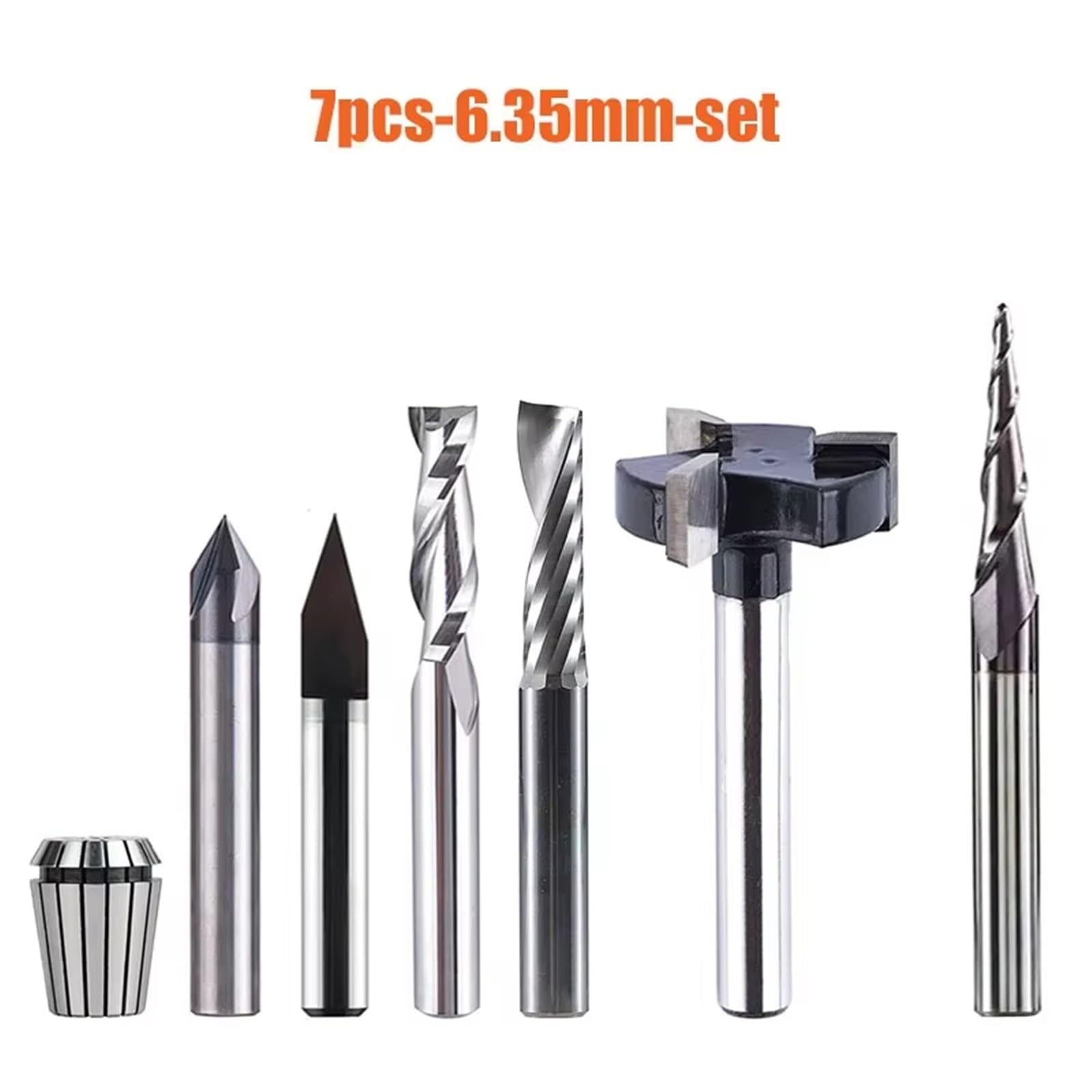 Juego de 7 brocas carburo sólido con vástago 1/4 pulgada, grabado CNC 6,35 mm, juego fresado para carpintería