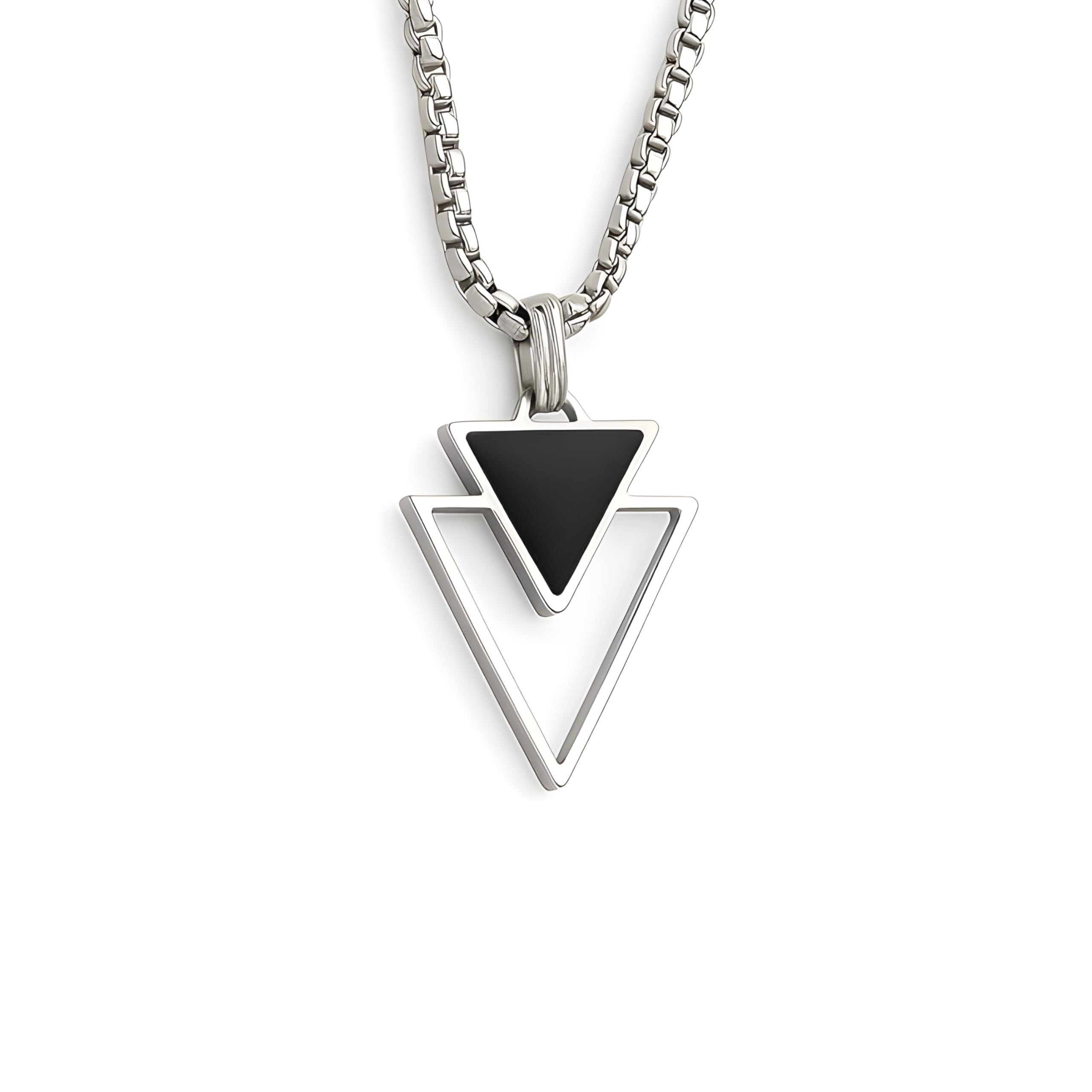 Moon Bucks Anti Tarnish Stainless Steel Midnight Charisma Triangle Shape Locket Neck Chain for Men | Stylish Pendant Necklace | Jewellery Accessories for Boys | Minimal Jewelry | Gifts for Boyfriend & Husband