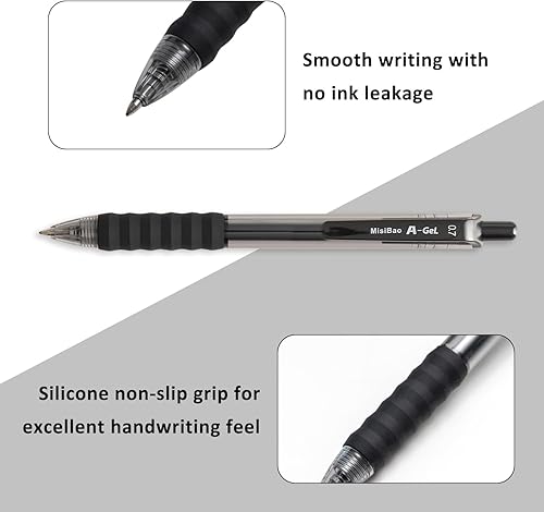 Miniatura 2 de MiSiBao Bolígrafo de gel de tinta negra de 0.028 in, recargable y retráctil, bolígrafo de gel clásico duradero (negro, paquete de 24 unidades)