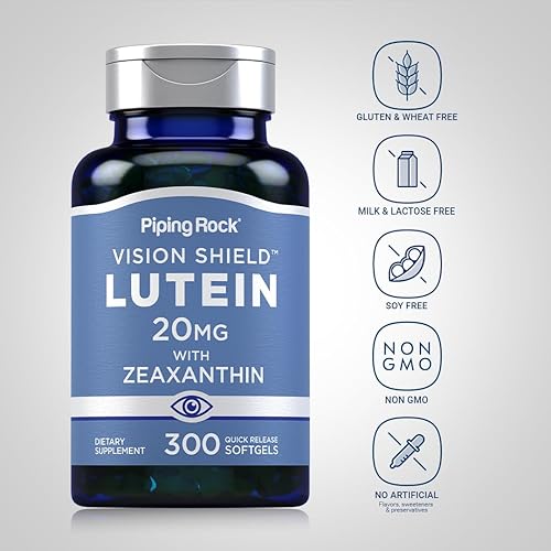 Miniatura 8 de Piping Rock Suplemento de luteína y zeaxantina | 20 mg | 300 cápsulas blandas | Vitamina ocular de extracto de caléndula | Sin OMG, sin gluten