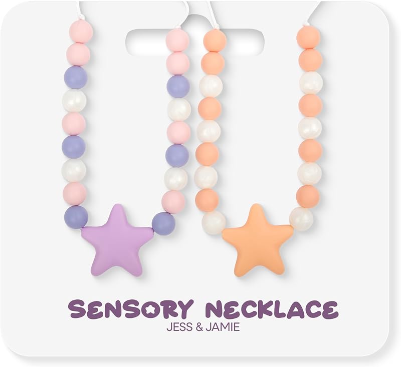 Sensory Chew Necklaces for Kids – 2 Pack Silicone Chewelry w/Breakaway Clasp & Adjustable Strap – Stylish Chew Necklace for Autism, ADHD, SPD, Anxiety, Oral Motor Needs