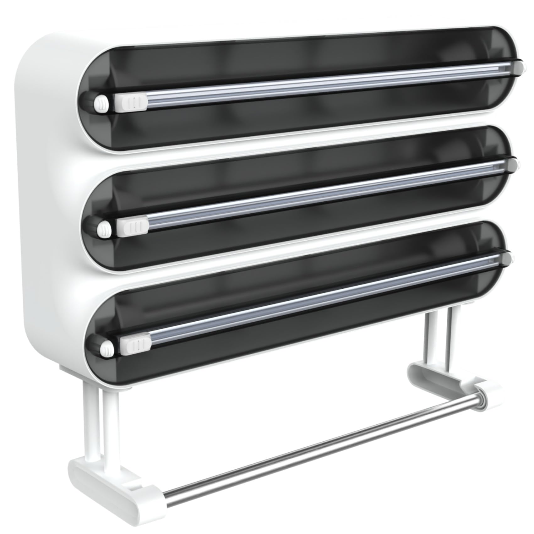 Quasziwa Aluminum Foil & Plastic Wrap Dispenser with Cutter - Magnetic & No-Drill Wall Mount, Cling Film Dispenser with Paper Towel Holder,