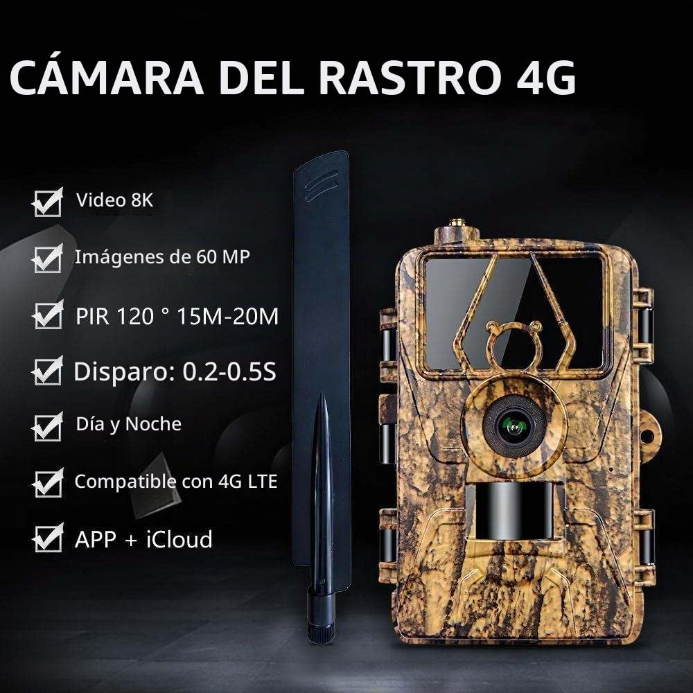 Cámara Fototrampeo 4G App 8K 60MP | Cámara Caza con SIM Envío de Fotos con Aplicación | Cámara Caza Nocturna 940nm IR LED | Tarjeta TF de 32 GB | Tarjeta SIM
