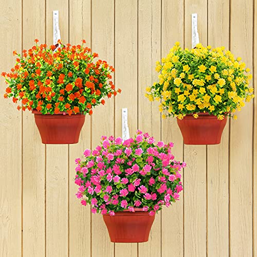 Greenrain Artificial Flowers Outdoor Fake Flowers For Decoration Uv Resistant No Fade Faux Plastic Plants Garden Porch Window Box Décor (6 Bundles, 8#Pink) #TOP2