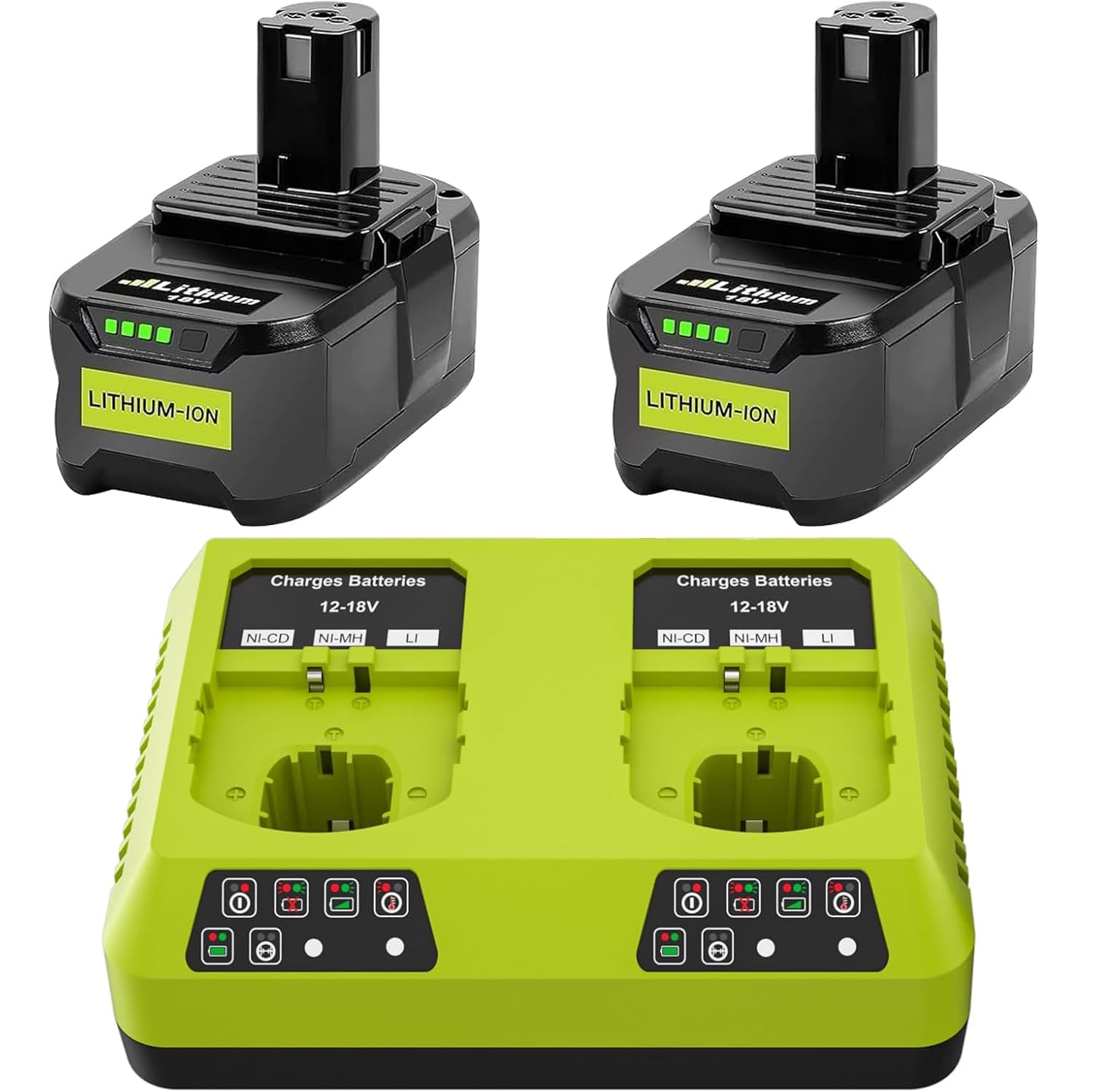 2 unidades de batería para Ryobi con cargador, batería de ion de litio de repuesto para Ryobi ONE + RB18L40 RB18L25