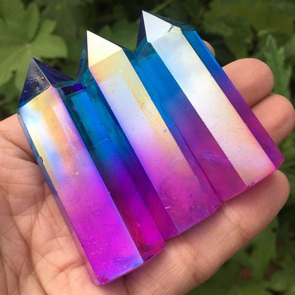 Titanium Rainbow Aura Quartz Crystal Obelisk Wand – 7~8cm Reiki Healing Tower