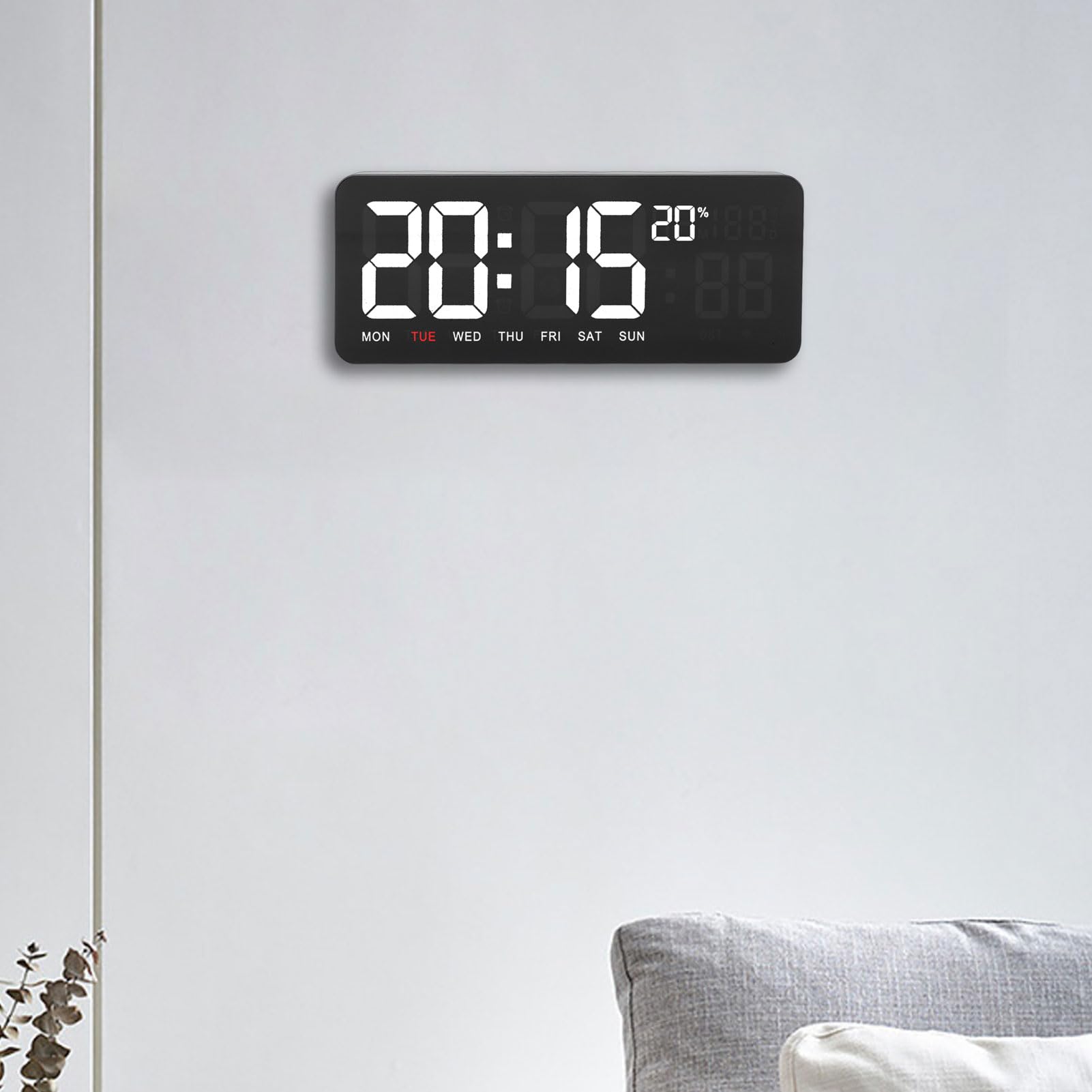 Sxhlseller Digitale Wanduhr mit WLAN-Zeitsynchronisierung, 6-stelligem Farbdisplay, Fernbedienung, Countdown und Stoppuhr, Datum, Woche, Temperatur und Luftfeuchtigkeit, Verwendung an der