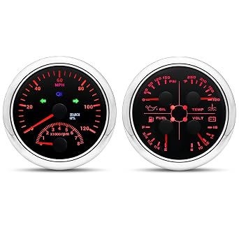 ARTILAURA GPS Speedometer Gauge Set - 2 in 1 GPS Speedometer with Tachometer, 4 in 1 Oil Pressure Water Temperature Fuel Level Voltage, AUTO Boat Gauges Set for Car Marine Black and Silver
