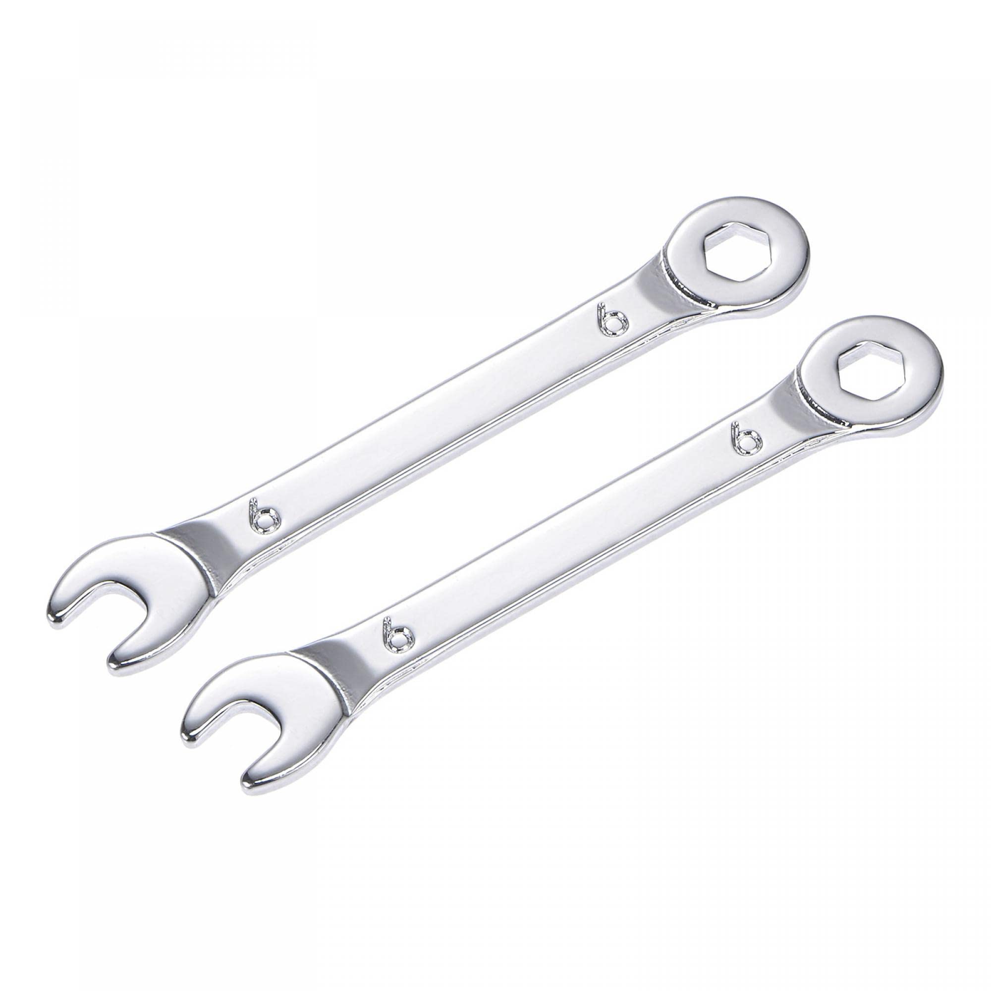 uxcell Thin Combination Wrench with Offset 6-Point End and Angled Open End, Metric Mirror-Chrome Plated High Carbon Steel, for Household Repairs, 6mm,