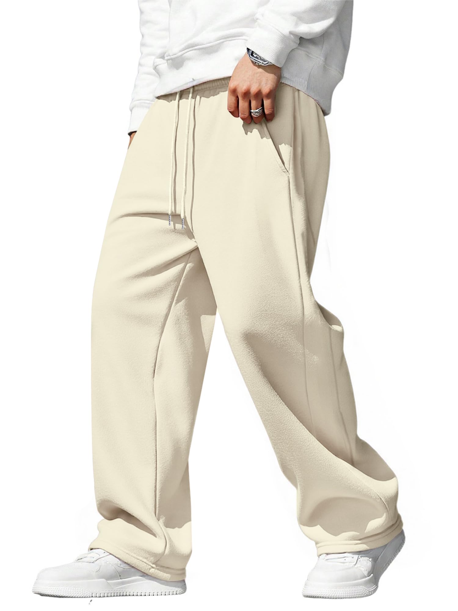 JMIERR Jogginghose Herren Baggy Einfarbig Hosen Weites Bein Sweatpants Lang Trainingshose Loose Fit Bequeme Y2k Streetwear Freizeit mit Taschen