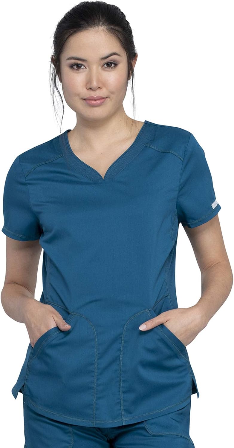 Cherokee Scrubs for Women V-Neck Scrub Top with 2 Pockets,Mesh Panels, Soft Stretch Durable Easy Care Nursing Uniform - WW601