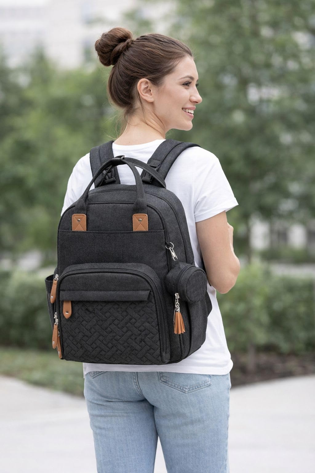 Sac à langer bébé 18 poches grande capacité avec tapis à langer isotherme porte-sucette Noir