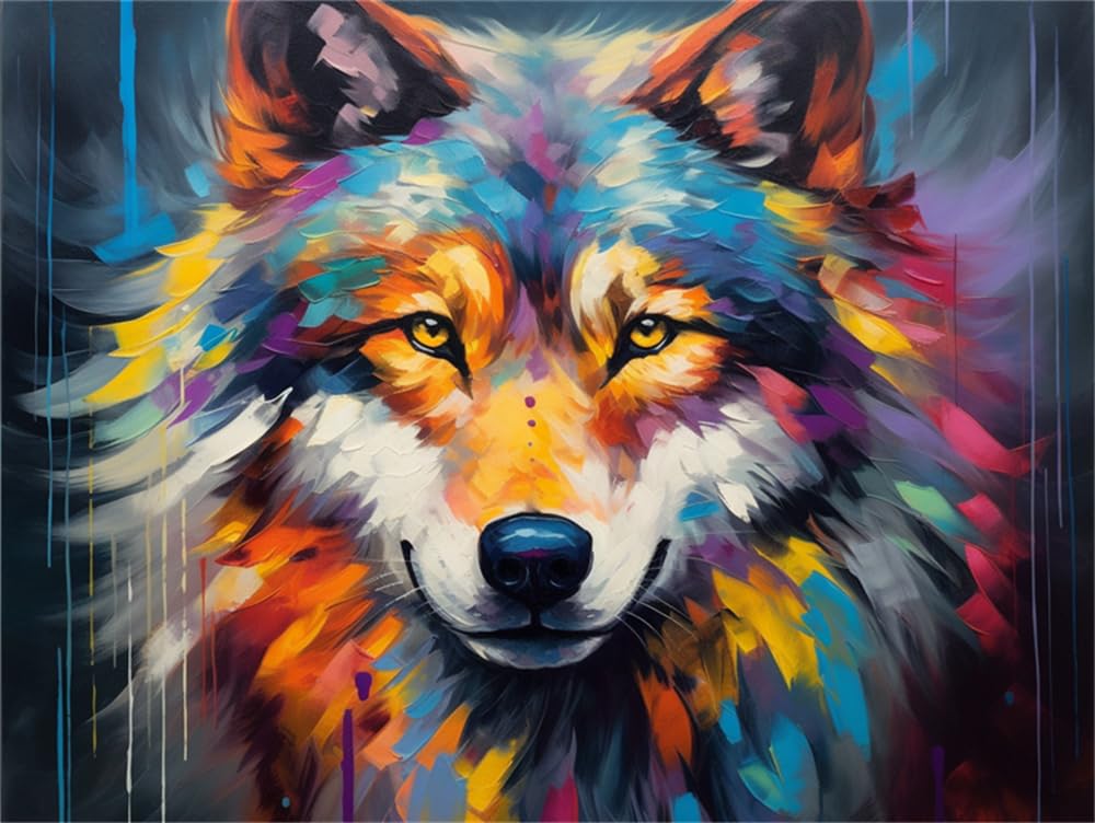COKYIS Kit De Bordado De Cuentas De Lobo Colorido Para Manualidades, Kit De Bordado De Animales, Juego De Punto De Cruz Fácil Para Adultos Y Principiantes 40X50Cm