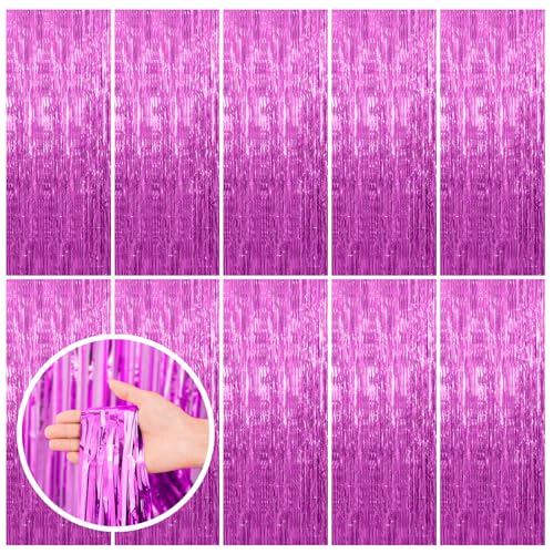 Image of BOMSI 10 Pack Hot Pink Party Decorations Tinsel Curtain Streamers Foil Fringe Photo Booth Backdrop