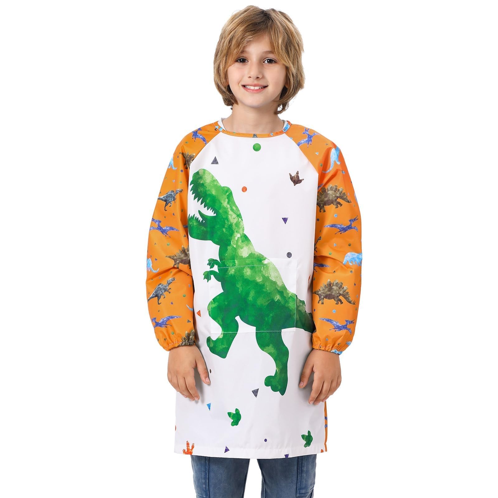 WERNNSAI Dinosaurier Mal-Kittel Für Kinder – Wasserdicht, Polyester, Mit Langen Ärmeln & 3 Taschen, Größe M (44x50 Cm) – Für Malspaß & Kreativität