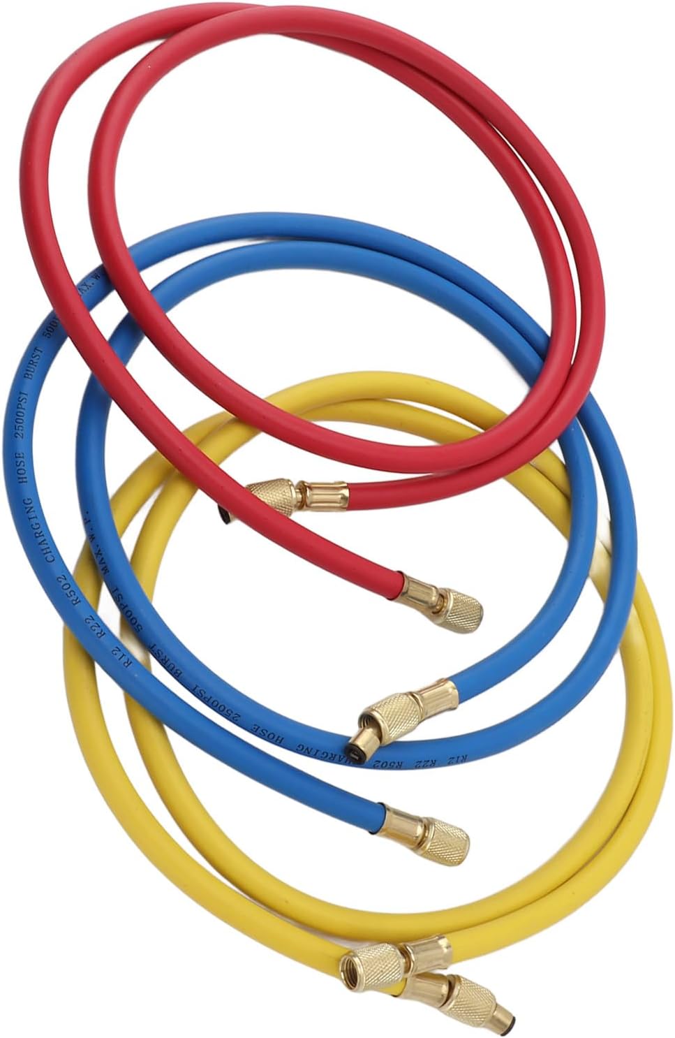 Estink 3pcs 150cm Refrigerant Charging Hose Set 1/4in Standard Hoses 1/4in SAE Hoses /4in Female Fittings for R12 R22 R502 with Brass Connectors Color Coded for AC Systems