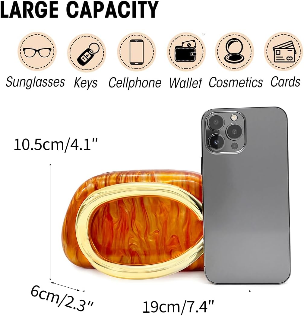 Women Acrylic Clutch Purse Metal Handle Evening Bag Trendy Box Shoulder Crossbody Bag Handbag for Wedding Party Causal - Image 4