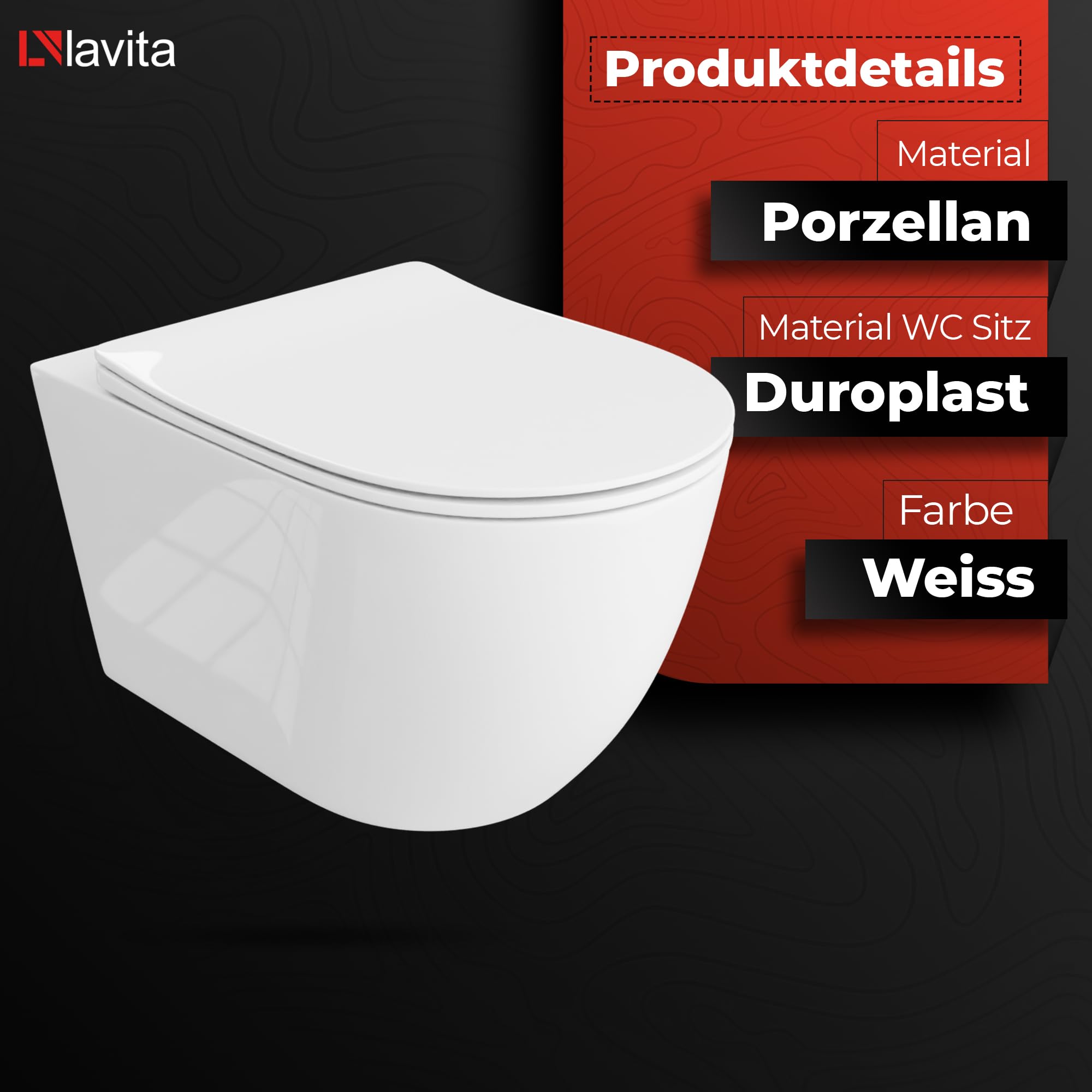 LAVITA Vorwandelement Solido Start + Wand Hänge WC Sinto Grande Weiß Spülrandlos + WC Sitz mit Absenkautomatik Verchromter Knopf Komplettset Unterputz Spülkasten Toilette Komplett Sett WC