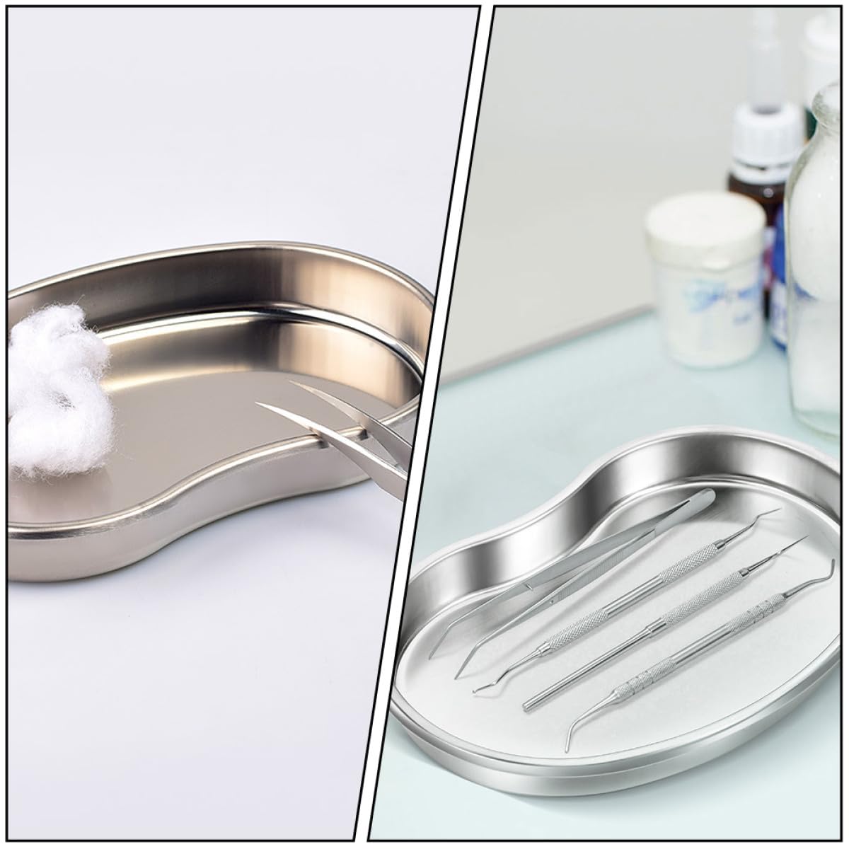 Plateau de Service en Acier Inoxydable 2pcs Forme Rein Polyvalent Surface Polie Lisse pour Utilisation Hospitalière et Rangement Pratique