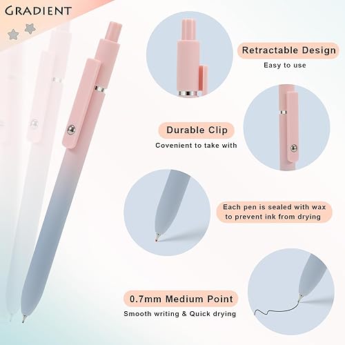 Miniatura 9 de FIOVER 10 bolígrafos de gel de secado rápido, bolígrafos de tinta de punta fina, retráctiles, bolígrafos de gel de tinta negra, escritura suave para