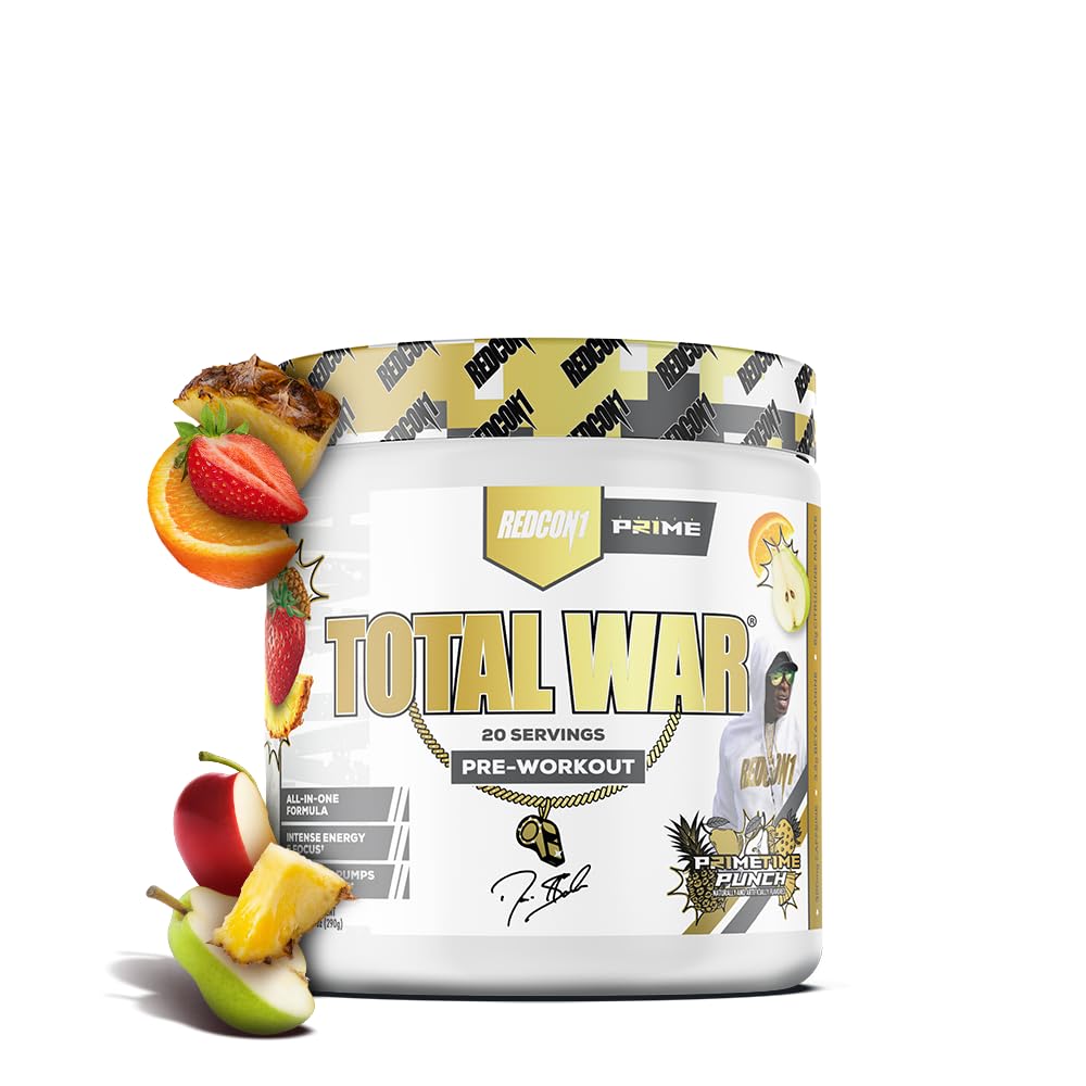 REDCON1 Total War Pre Workout, Prime Time Punch - Beta Alanine + Citrulline Malate Keto Friendly Preworkout for Men & Women with 320mg of Caffeine - Fast Acting (20 Servings) Prime Time Punch - 20 Servings