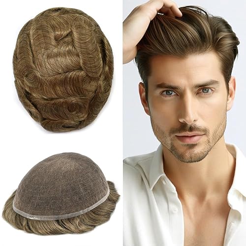 Tupé de encaje francés completo para hombres, sistema de reemplazo de cabello humano europeo para hombre, tupé con nudos blanqueados para cabello Tupé de encaje francés completo para hombres, sistema de reemplazo de cabello humano europeo para hombre, tupé con nudos blanqueados para cabello
