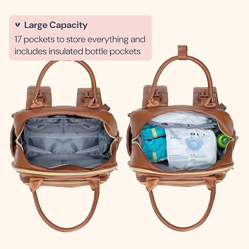 Miniatura 4 de BabbleRoo - Mochila de cuero para pañales, artículos esenciales, bolsa de viaje, multifuncional, impermeable, con cambiador, correas para cochecito