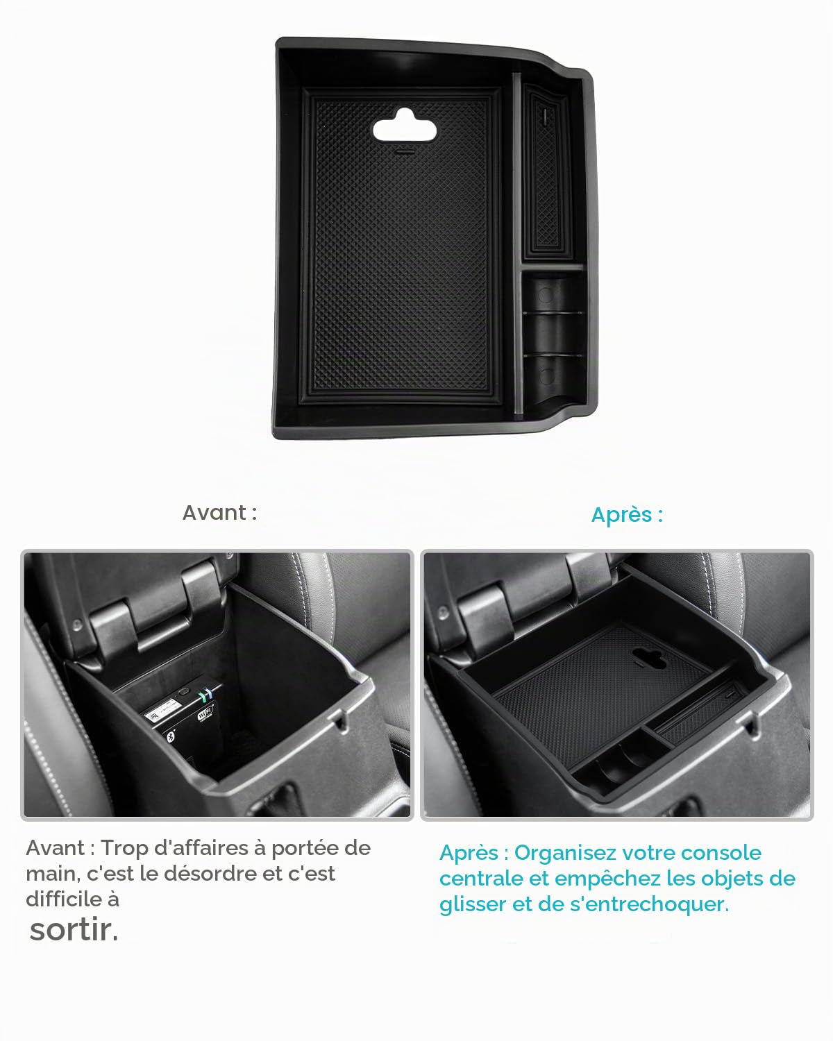CDEFG Compatible avec Toyota Hilux 2016-2023 2024 Console centrale Boîte de rangement Hilux Boîte de rangement pour console centrale de voiture Plateau Accessoires Hilux (noir)