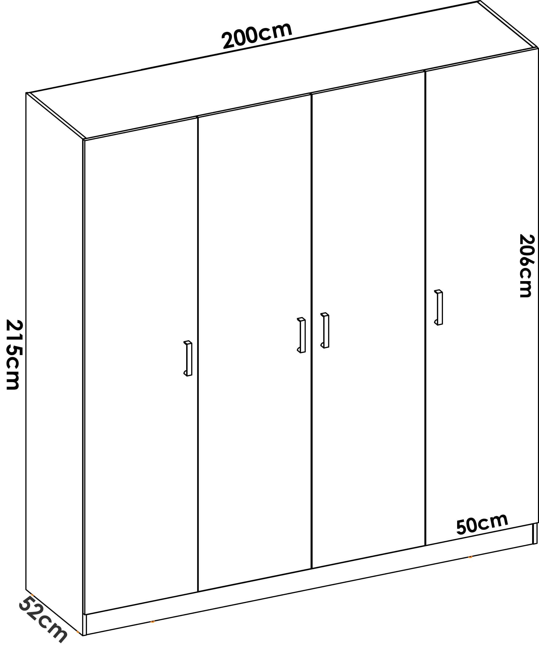 DEKIT - Armario de 4 puertas color Blanco 215x200x52 cm - Modelo MAXI