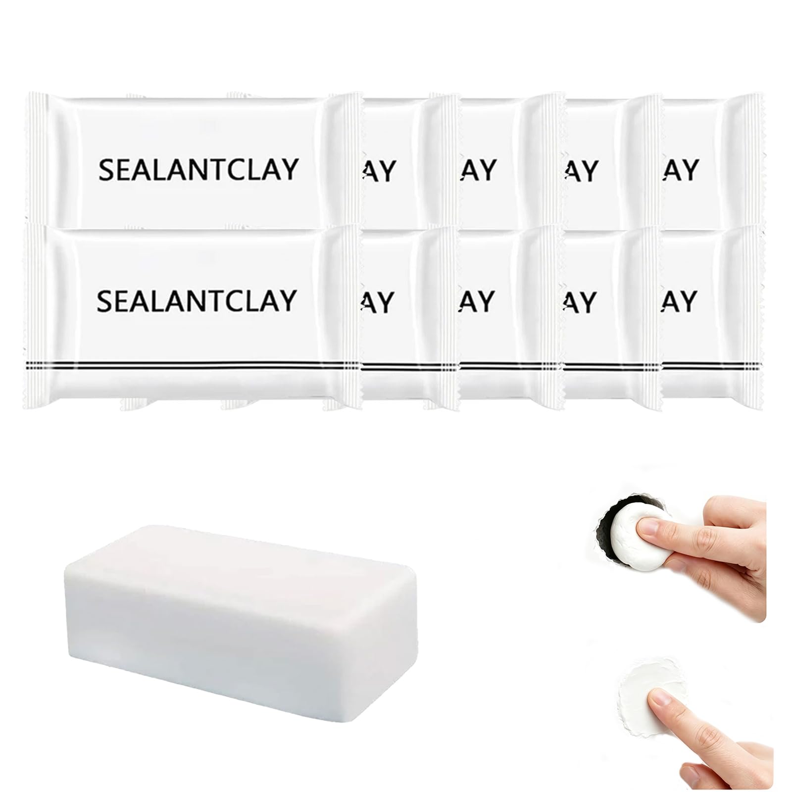 10 Pack Waterproof Sealant Clay Putty – Quick-Drying Self-Adhesive Gap Filler for Walls Tiles Pipes, White Mouldable Repair Mastic for Holes & Cracks