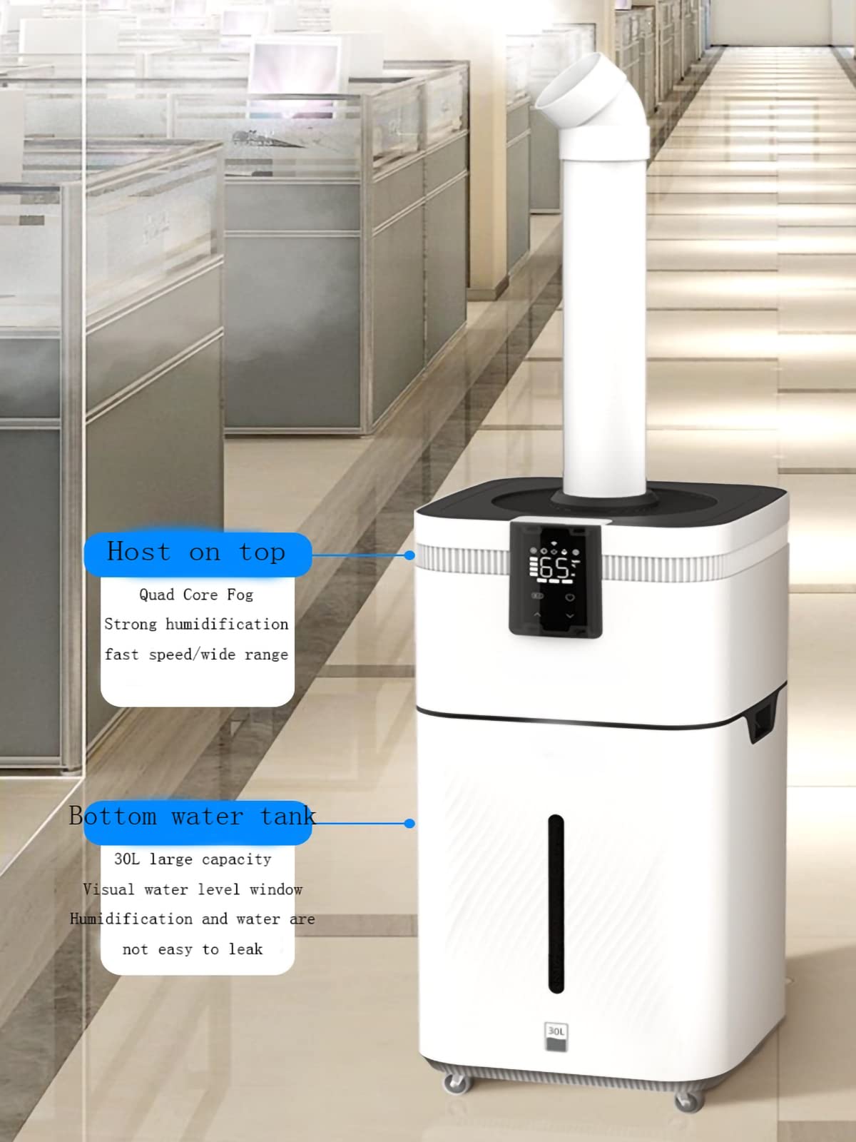 Umidificatore 30L Grande capacità Nebbia Ufficio Casa con Acqua Purificatore d'Aria Intelligente Supermercato Spruzzatore per Verdure (Triplo Nucleo) ()
