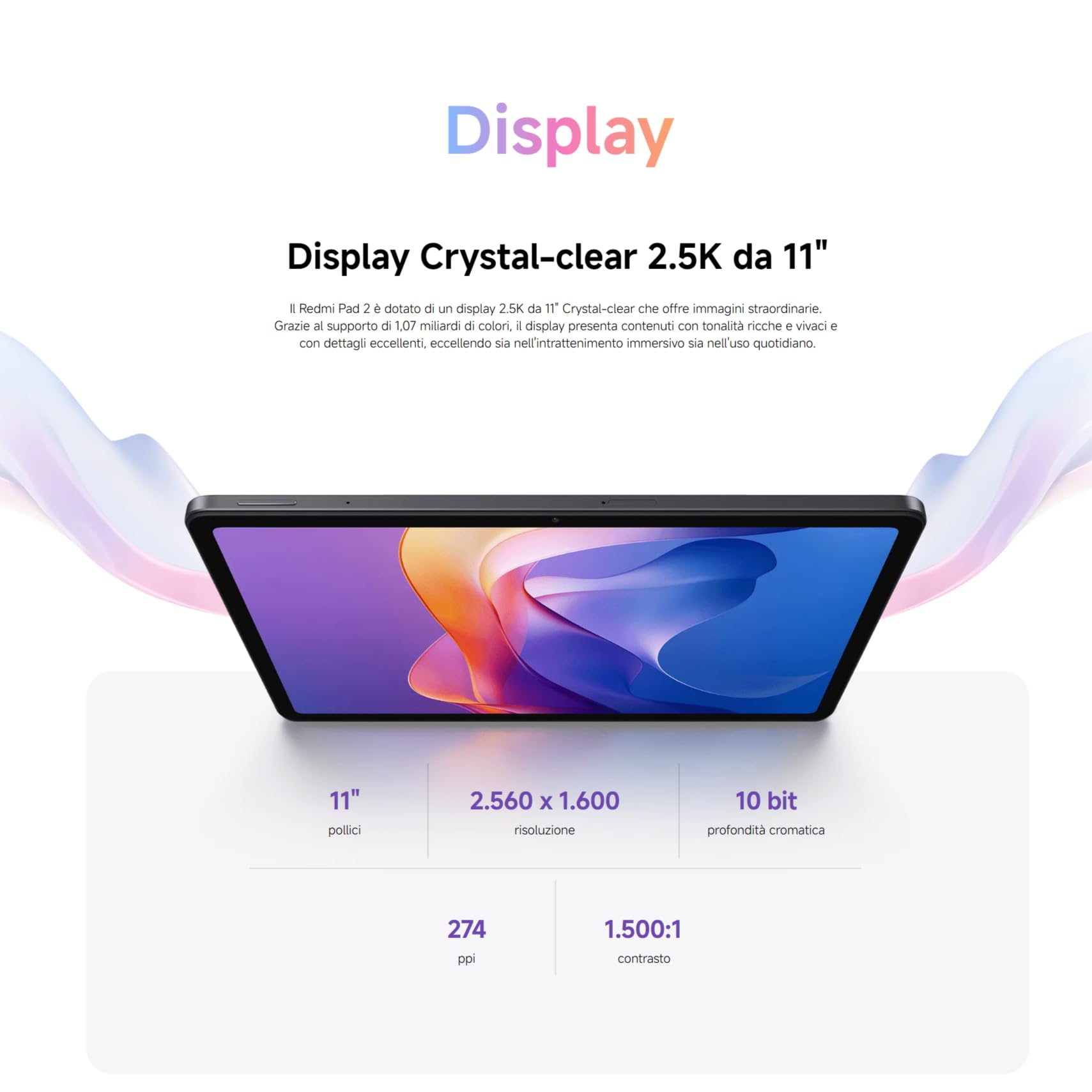 XIAOMI Redmi Pad 2 8+256GB Display 11" 2.5K Batteria 9000mAh Processore Helio G100-Ultra Quad speakers Verde