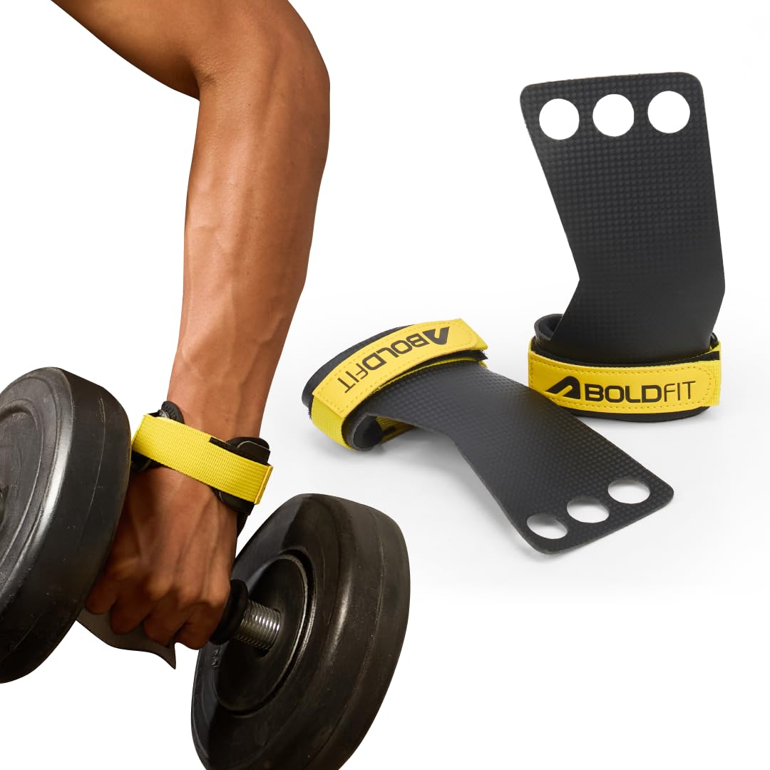 Boldfit Weightlifting Strap with Wrist & Finger Support for Gym Accessories for Men & Women Carbon Fibre Wrist strap for Gym with Palm Wrist Support Deadlift Strap Weightlifting Straps for Grip