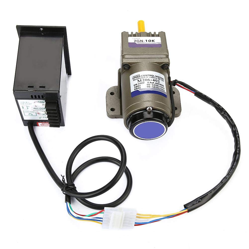 Motor de Engranajes de CA, 220V 6W Motor Asíncrono M206-402 Monofásico 4 Polos Desaceleración Velocidad del Motor Ajustable 90-1650 rpm Velocidad con Regulador(10K)