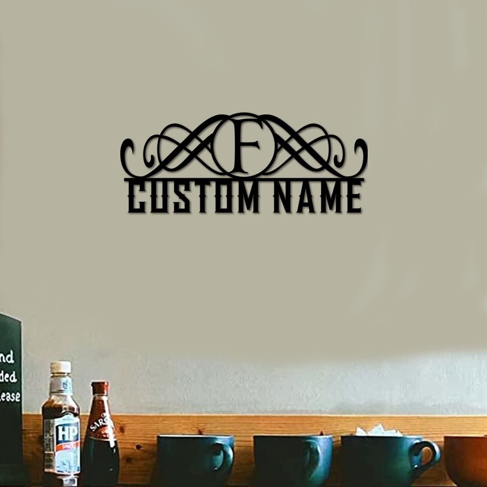 Letreros de metal con monograma de letra F personalizada con apellido, letrero de metal para pared, letrero de apellido para exteriores, letrero de nombre de letra dividida, letrero de nombre de metal