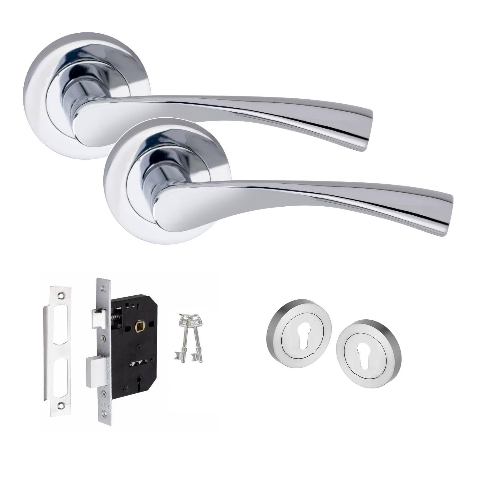 Golden Grace Astrid Design Key Lock Door Handle Set Thumbturn and Mortise Lock Polished Chrome