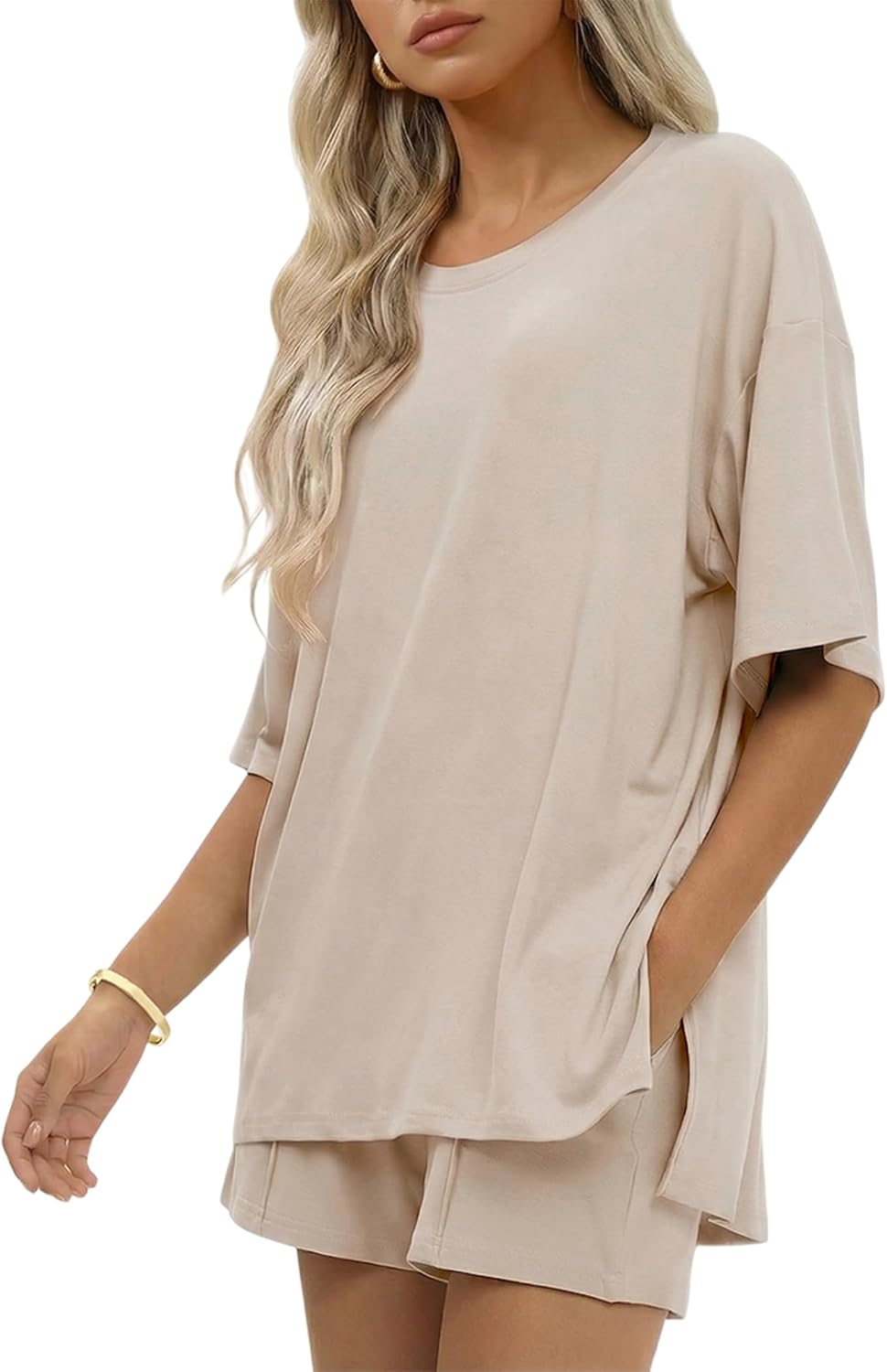 Ekouaer Womens 100% Cotton 2 Pieces Short Sets Summer Short Sleeve Outfits Casual Matching Lounge Set with Pockets - Image 2