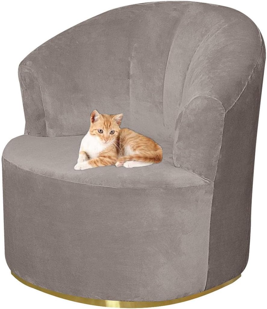 Velvet Swivel Barrel Chair Slipcovers, Stretch Swivel Accent Chair Cover, Soft Barrel Armchairs Sofa Cover Round Swivel Chair Cover (Khaki,one Size)