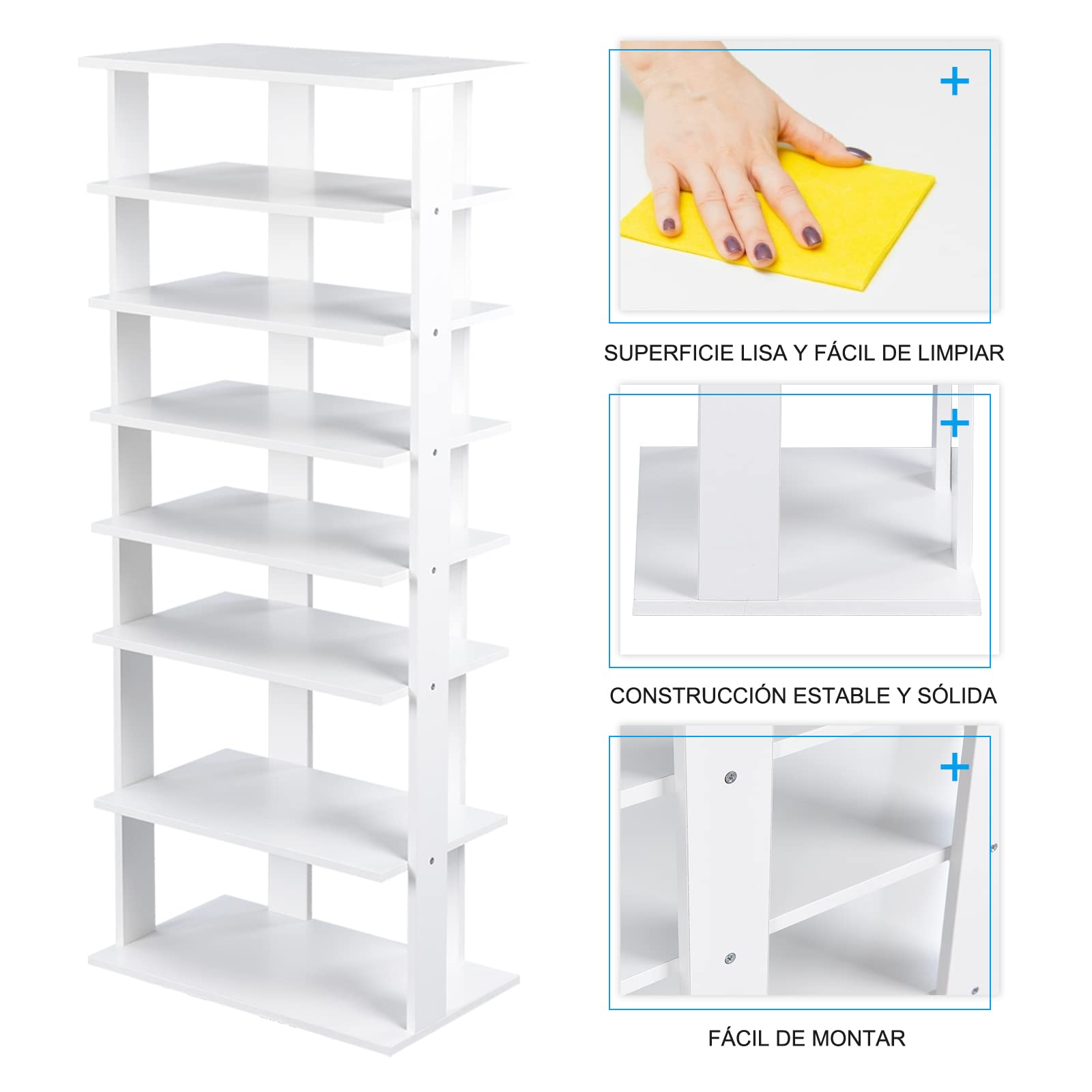 COSTWAY Estante de Zapatos Vertical Industrial de 7 Niveles, Torre de Almacenamiento de Zapatos de Estilo Retro, Panel Extraíble 45 x 25 x 110 cm (Blanco)