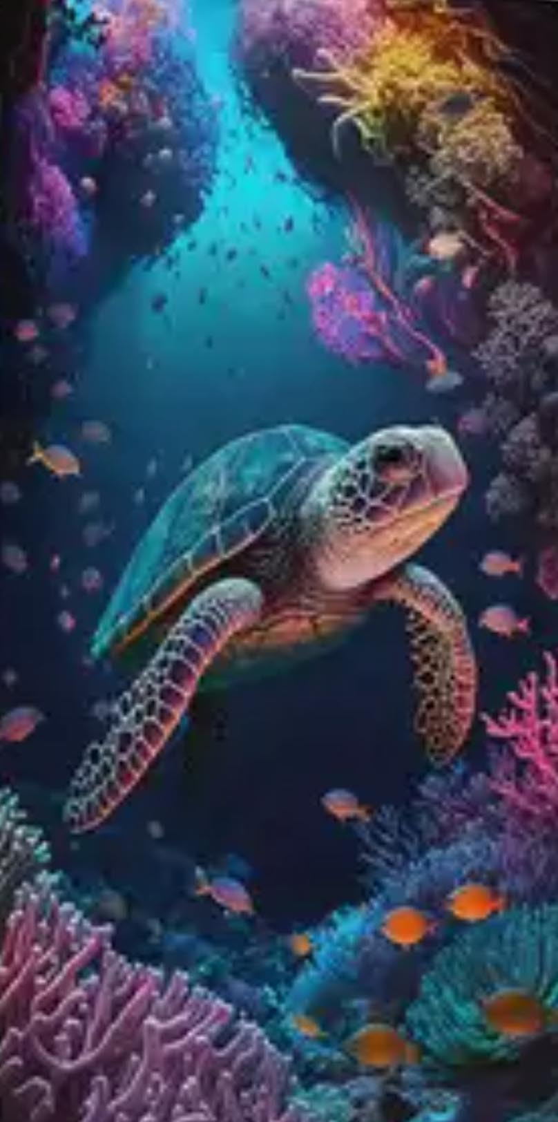Miracle Home. Coral Turtle Microfibre Towel, 100% Polyester, 75 x 145 cm. 15557