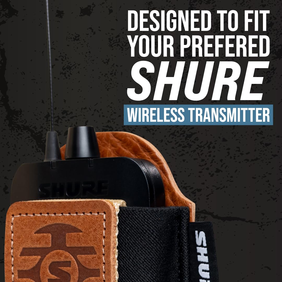 Shure by Gator Wireless Series ; Étui pour émetteur de poche sans fil Shure Premium en cuir noir ; (SH-BODYPACK-PBK-L)