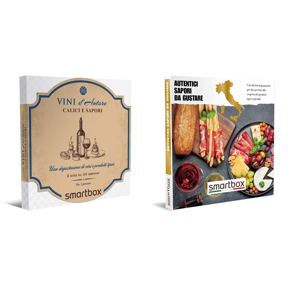 Smartbox - Cofanetto Regalo Calici e Sapori - Idea Regalo Gourmet - Degustazione di Vini e Prodotti Tipici per 2 Persone & Autentici Sapori da Gustare per la Coppia